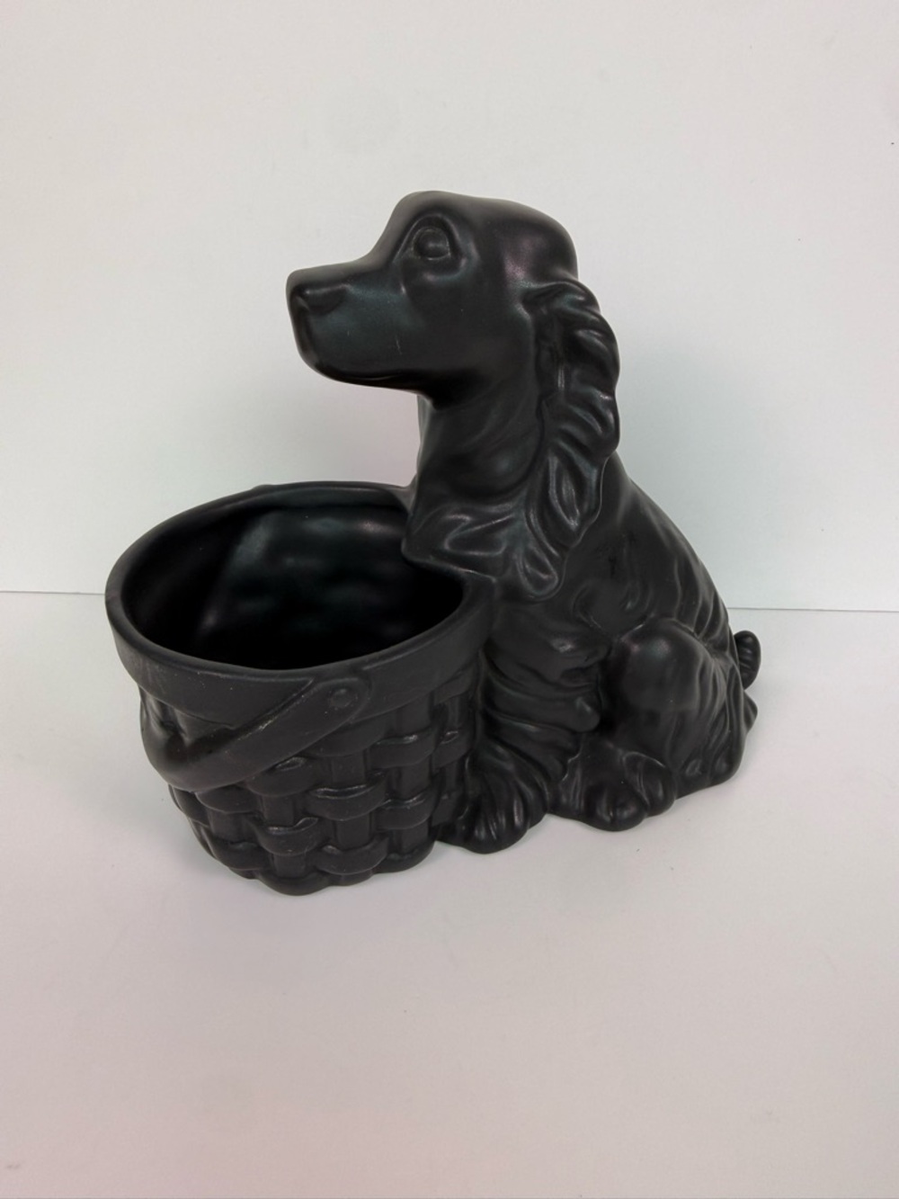 Vintage Haeger Black Cocker Spaniel Dog Planter Basket Ceramic USA Cottage